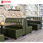 Army green color button chesterfield fast food restaurant booth seating sofa and wooden table for sale(FOH-CBCK90)