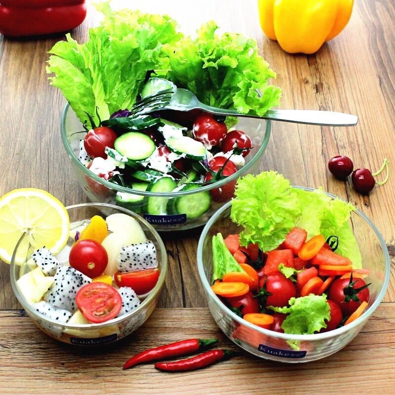 Haonai large Clear Round glass Salad Mixing Bowl / fruit glass bowl / nut bowl