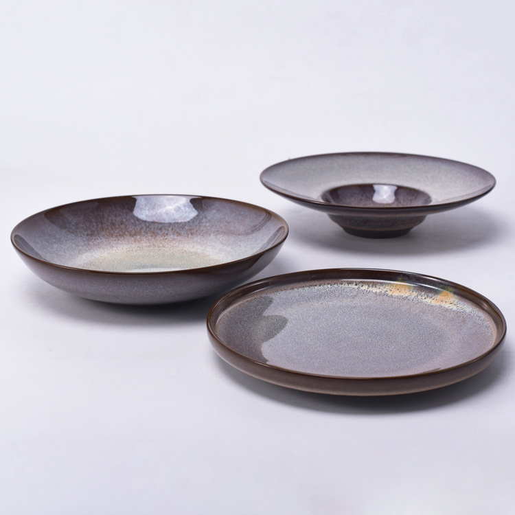 Cheap dinnerware bronze color small size dishes round ceramic plates for hotel