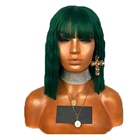 Green Color 8-14 inch Short Bob Head Neat Bangs Wigs Neat Hair Tail Body Wave Lace Front Wig