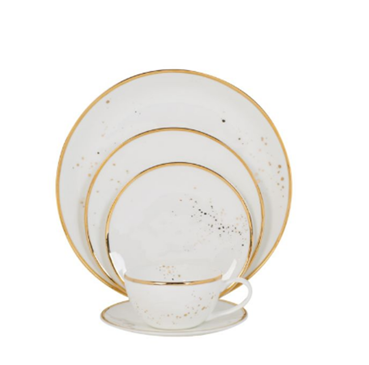 Modern design custom logo gold rim ceramic dinner plate for restaurant