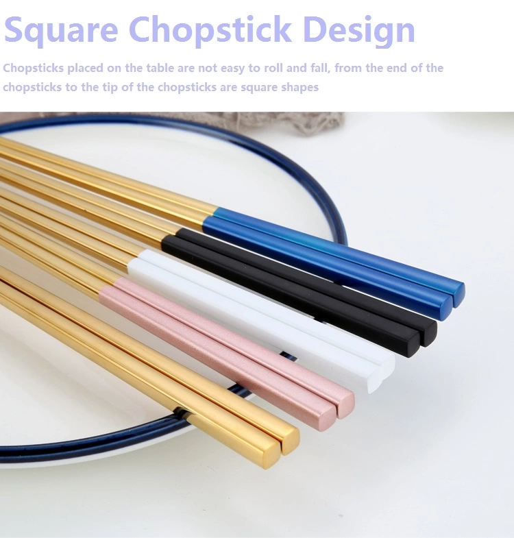 Customized Logo 304 Stainless Steel Metal Chopstick  With Titanium Plated Gold Japanese Chopsticks
