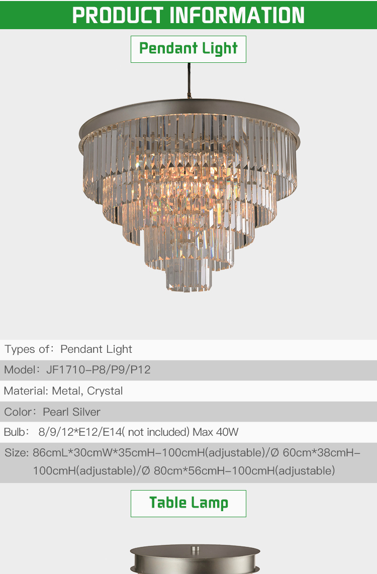 Home decorative pearl silver crystal modern lighting chandelier