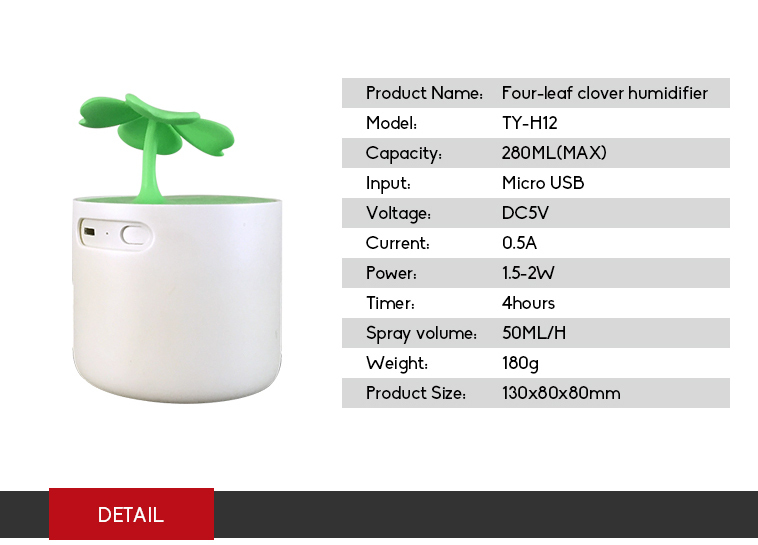 Wholesales 180ml Lazyelf Mini Humidifier Portable 4 Clover Leaf Mini Portable Humidifier For Office Home