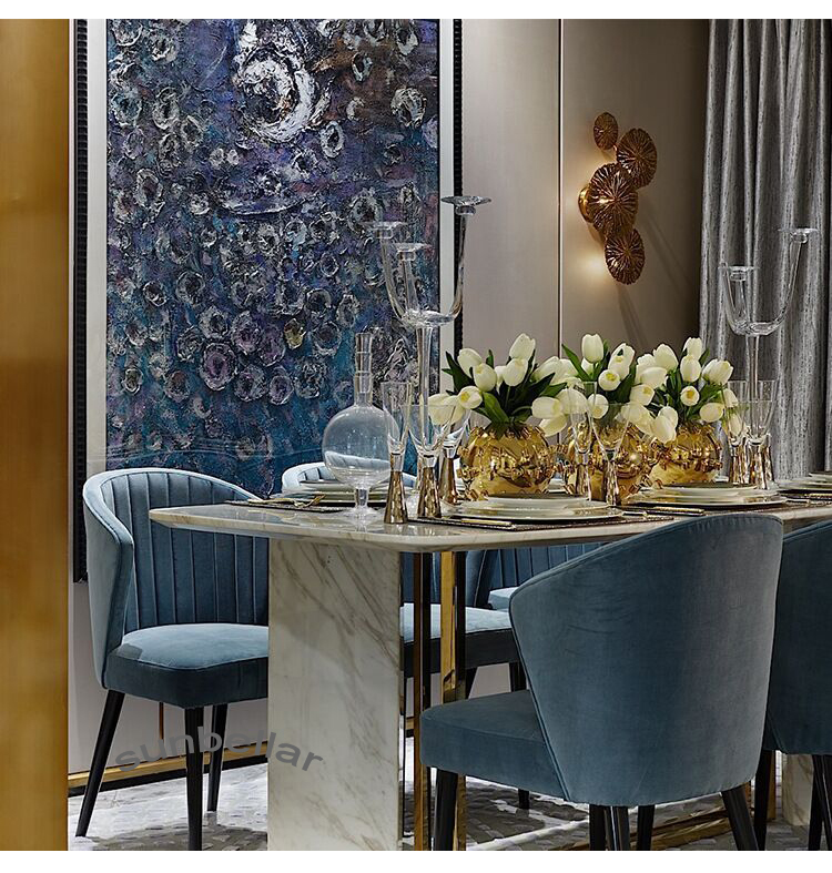 Italy velvet dining chair fabric wooden leg stainless steel gold cover accent chair for dining room