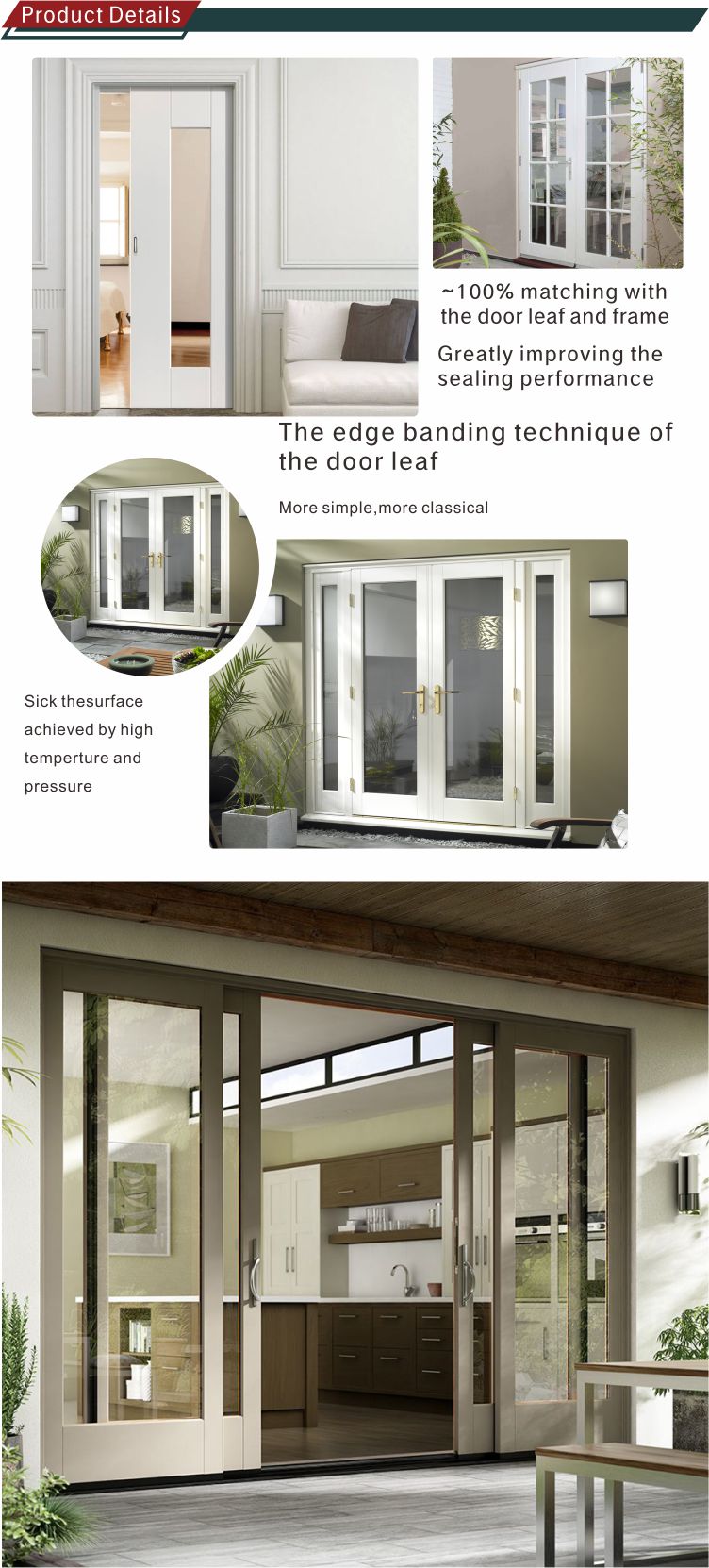 Luxury exterior French Customized Modern Simple pastoral style wooden design sliding glass door