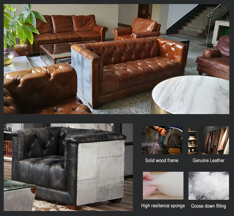 American modern style furniture antique 3 Seater upholstery vintage leather living room used chesterfield leisure sleeper sofa