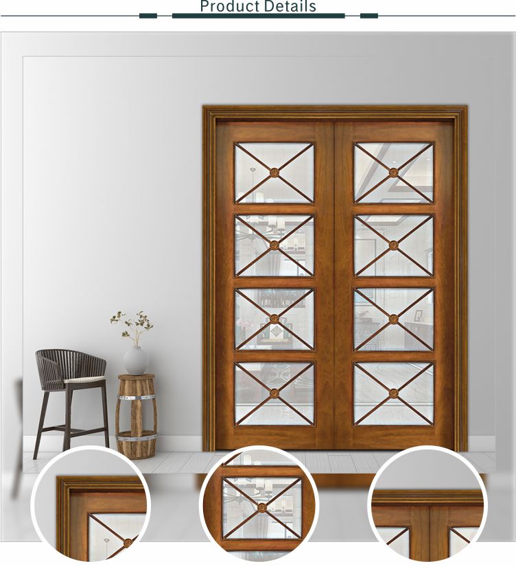 European modern design lattice glazed wooden door sliding glass door