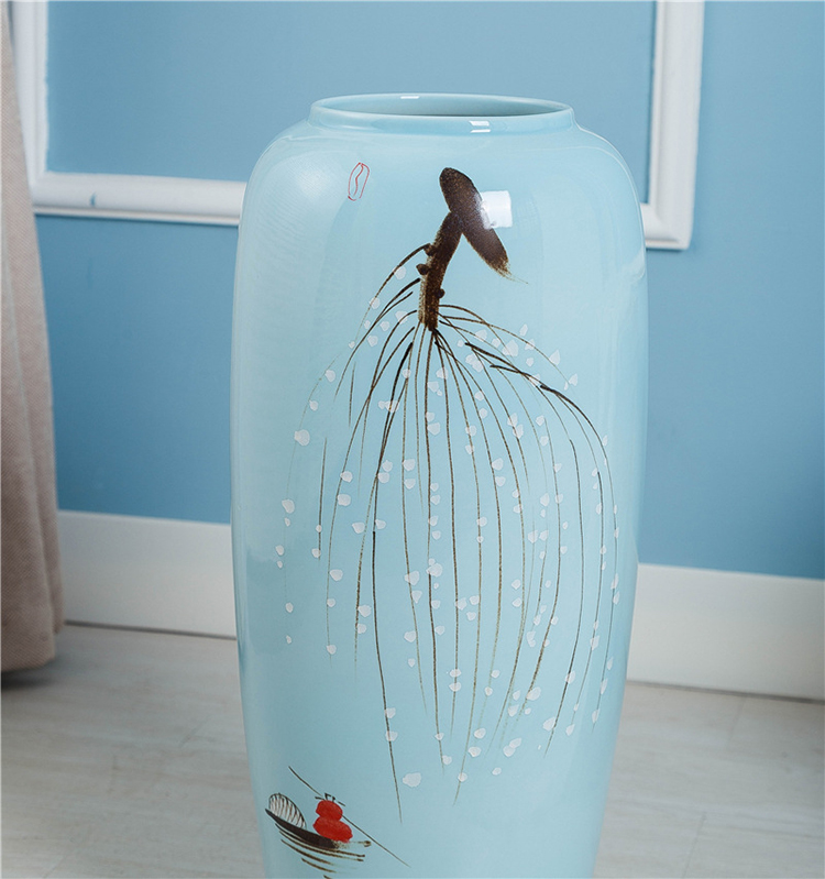 Hand drawing blue color floor home decoration ceramic vase
