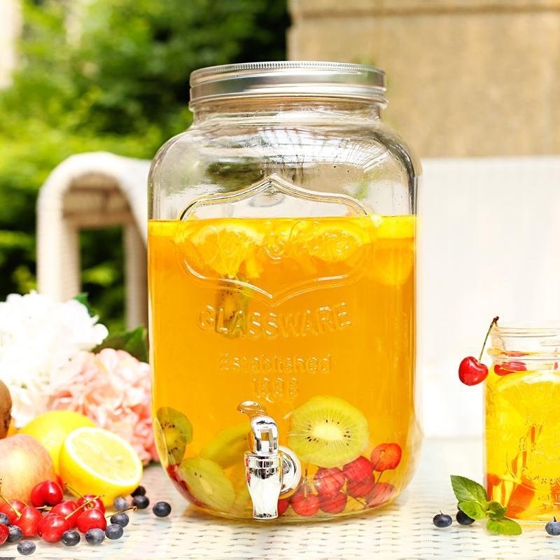 Haonai 8L glass beverage jar larger mason jar with stainless steel faucet and cover