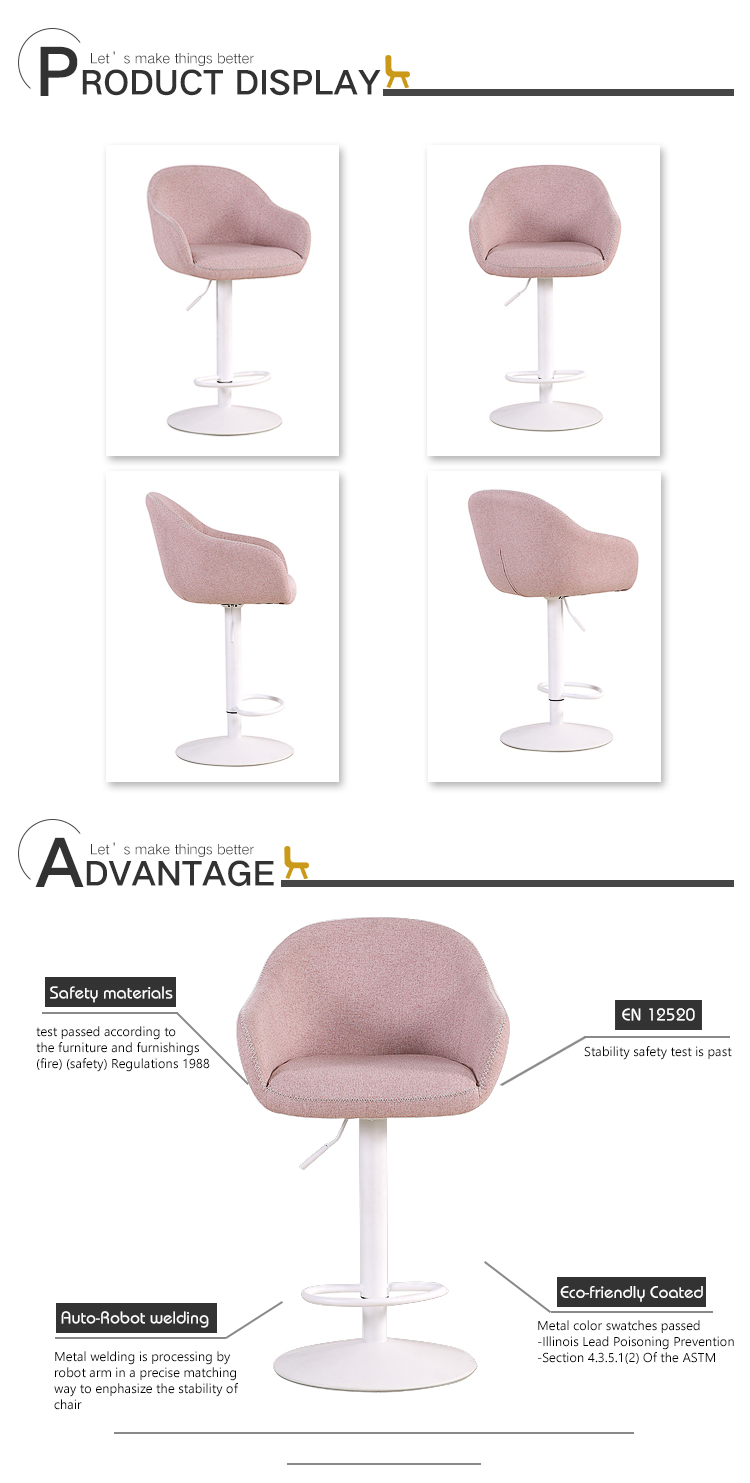 Fabric Upholstery Swivel Bar Stool Adjustable High Chair Modern Design Bar Stool With Backrest