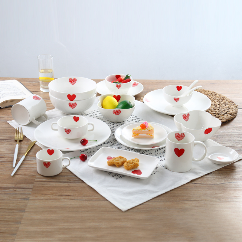 customized elegance fine porcelain heart shape ceramic wedding dinner set bone china