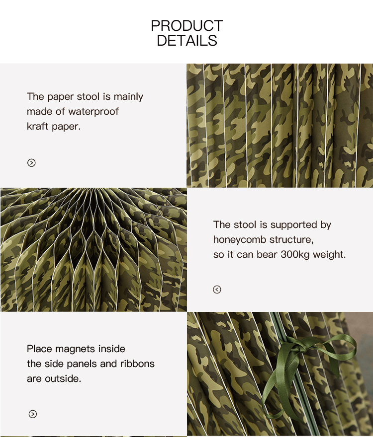 ihpaper Popular Simplify Natural Portable Easy to Transport Customized Camouflage Pattern Paper Stool