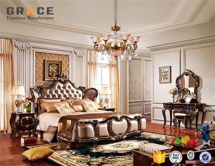 Customized Quality High End Venetian Hotel Iron Wood Bedroom Furniture Set