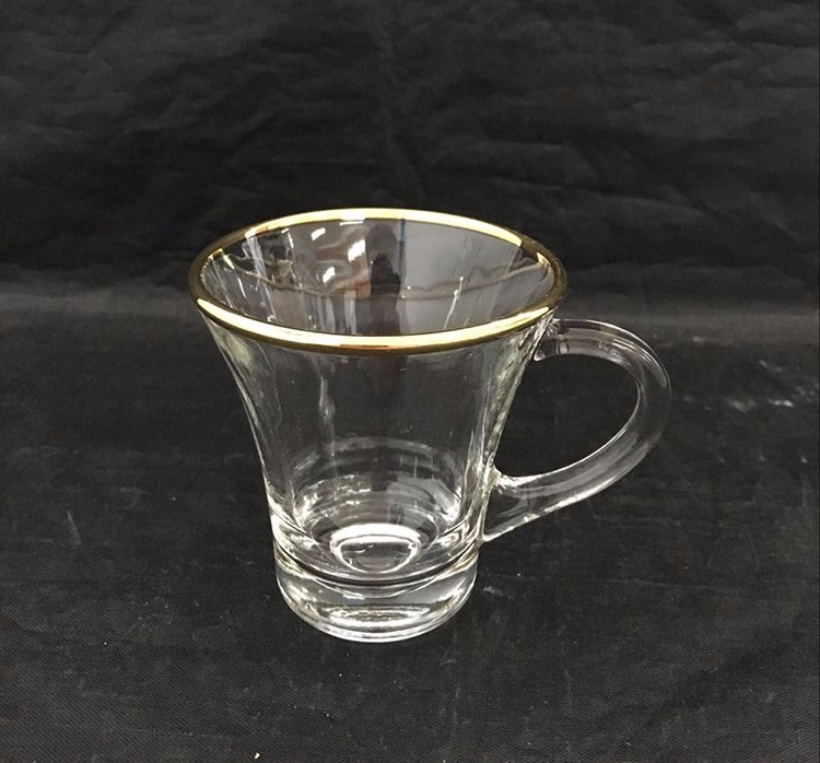 glass coffee mug with gold rim