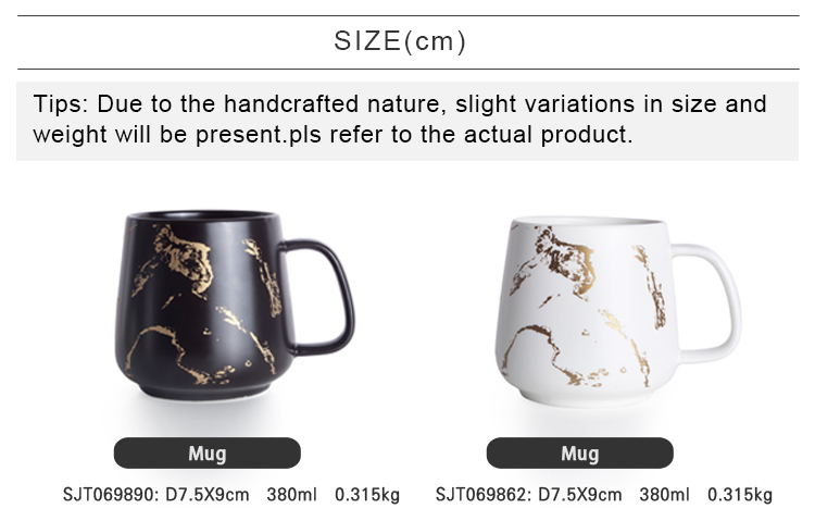 Custom Logo Print Eco-Friendly Porcelain Matte White Marble Gold Mug