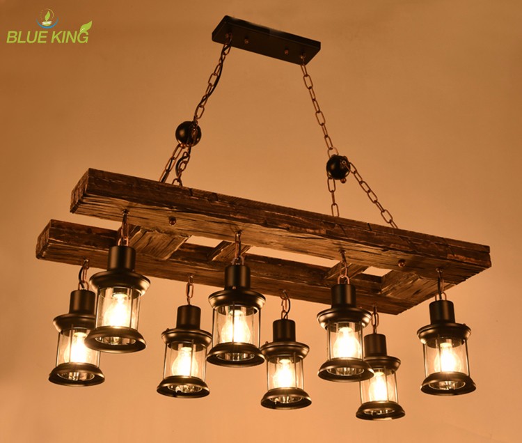 8 lights American Industrial wooden personality Nostalgia Loft Garment Shop lobby pendant lighting