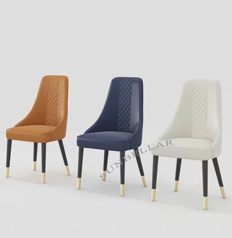 living room furniture chair wooden leg with gold steel cover high back leather modern dining chair
