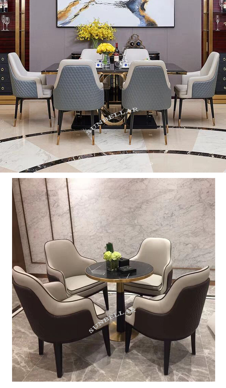 wood leather chair design modern dinning room furniture  wooden legs with gold cover dining chair