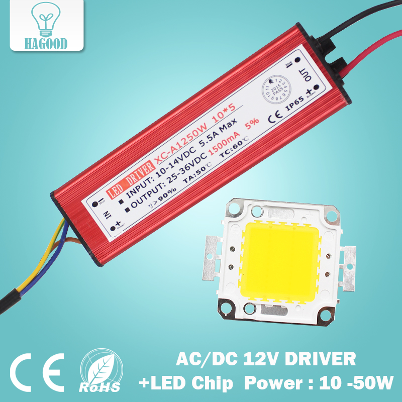10W 20W 30W 50W haute puissance projecteur LED puce COB + AC/DC 12V entrée projecteur LED alimentation Led driver