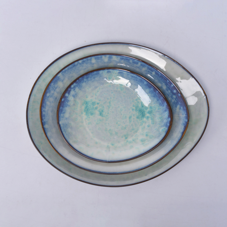 Wholesale dinnerware oval shape fancy 9 inch porcelain salad dinner plates for restaurant