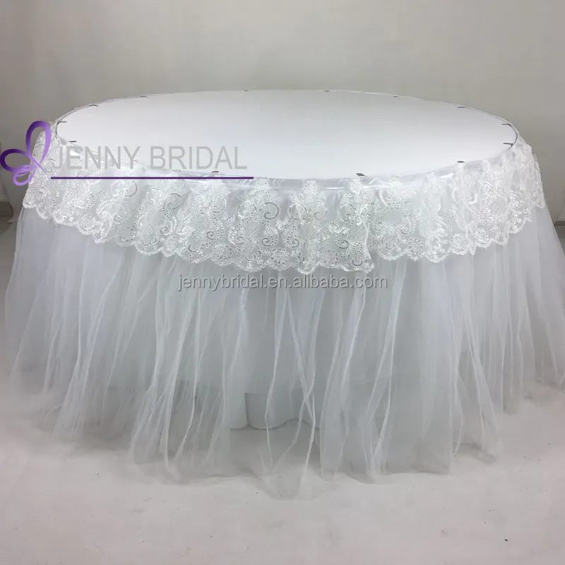 TC091Q modern hotel banquet round tulle wedding table skirting designs