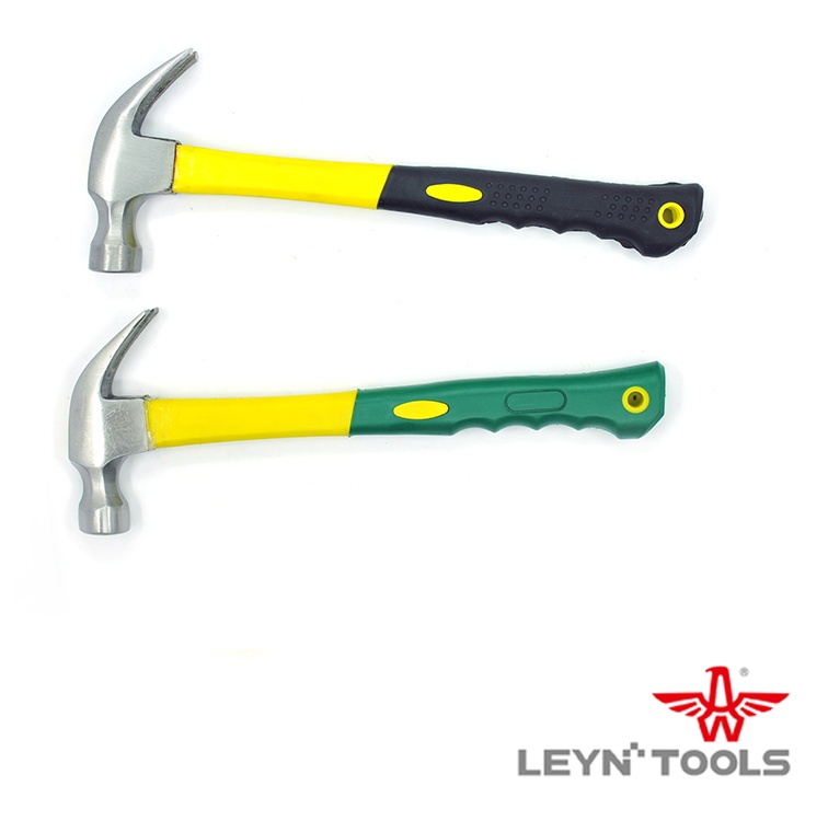 High Precision Yellow Green Claw Hammer With Tail Hole And Plastic Handle