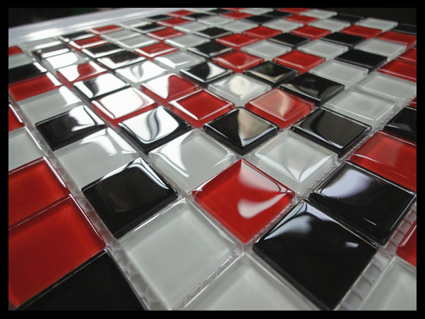Crystal glass mosaic for bathroom tiles Red black white mix glass mosaic tile KG-S3009