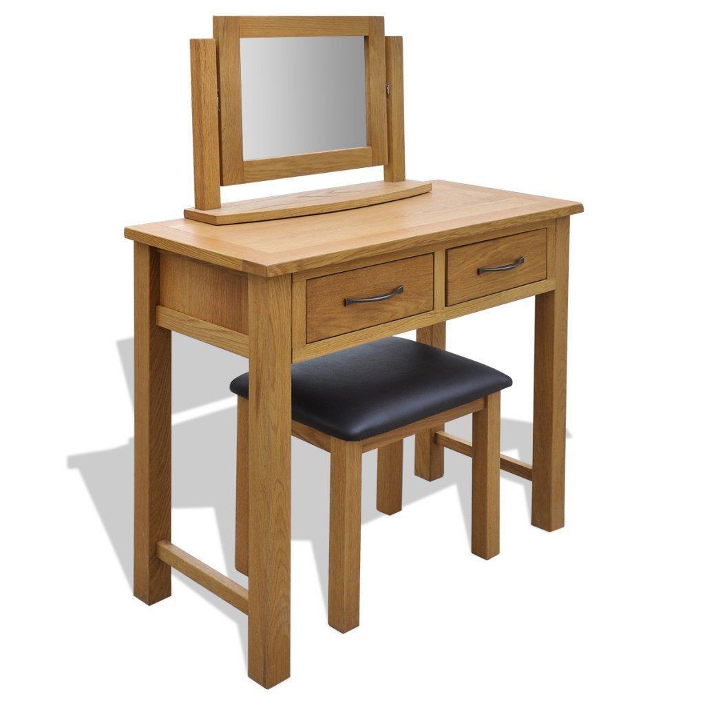 Wooden Dressing Table Unit Makeup Desk 2 Drawers with Stool/Mirror