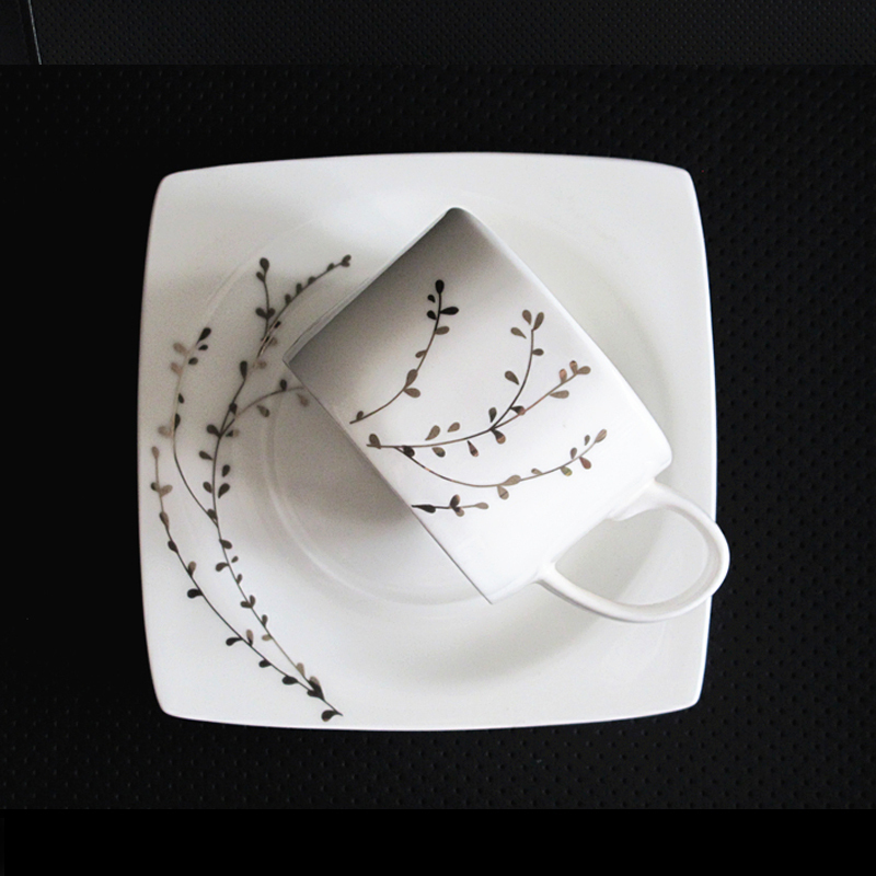 square elegant branch pattern fine bone china tea sets in 15pcs