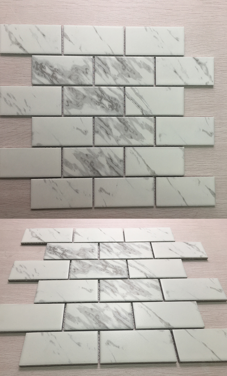 White Statuario Bathroom Ceramic Wall Tile  Carrara White Subway Beveled Tile