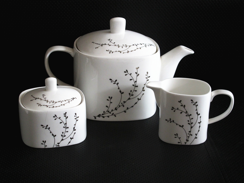 square elegant branch pattern fine bone china tea sets in 15pcs