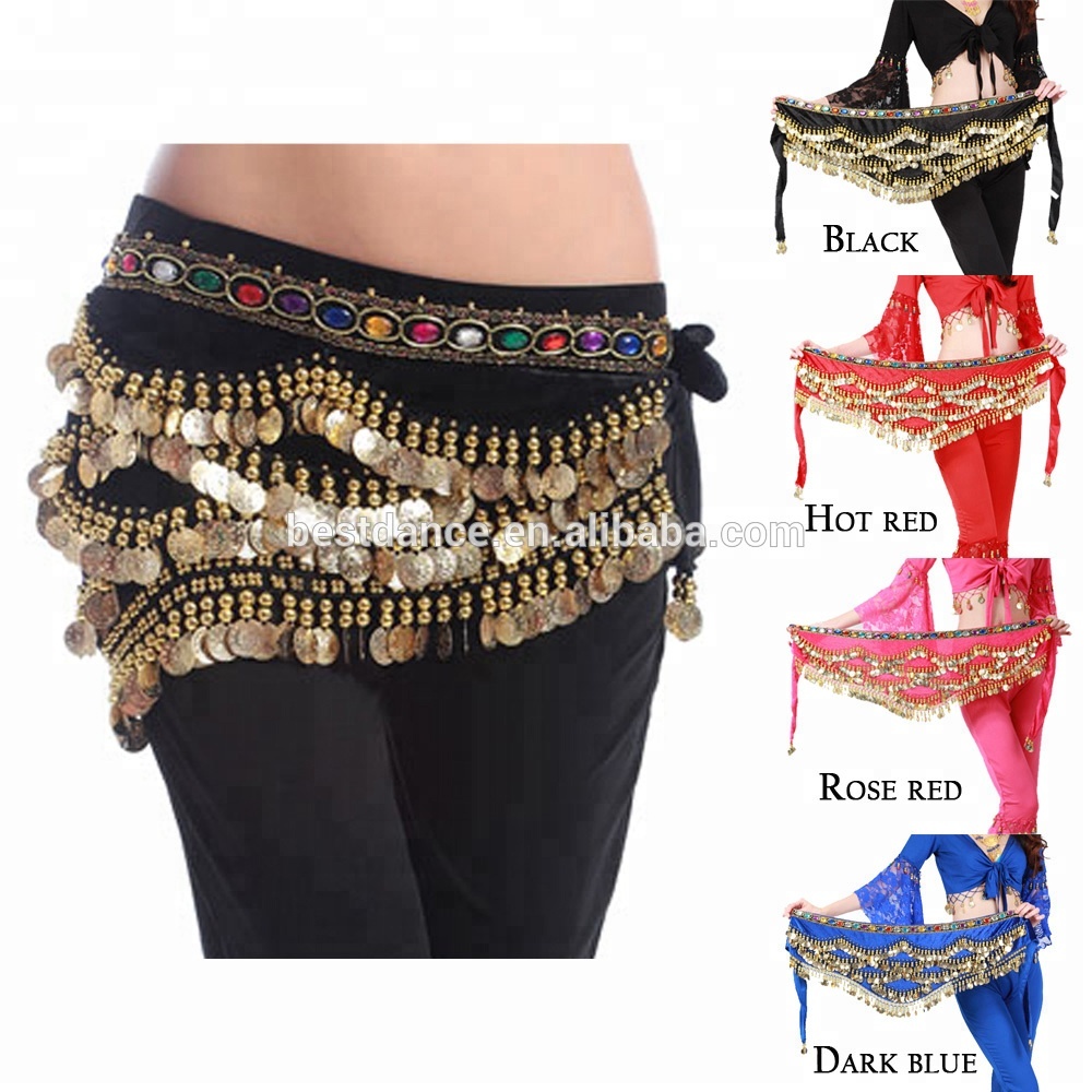 Belly Dance Hip Scarf Belt Sequins Practise Trainning Leaves HipScarf skirt belt