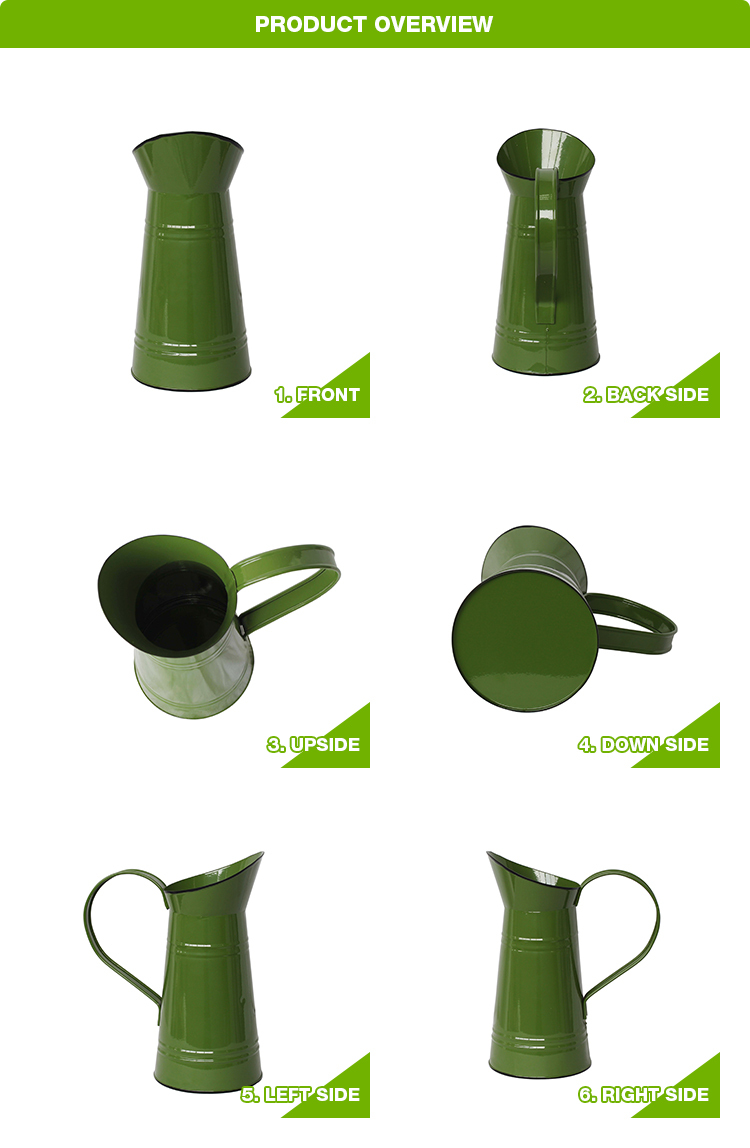 Green French Style Country Primitive Flower Vase Jug Rustic Metal Pitcher for for Home Decoration