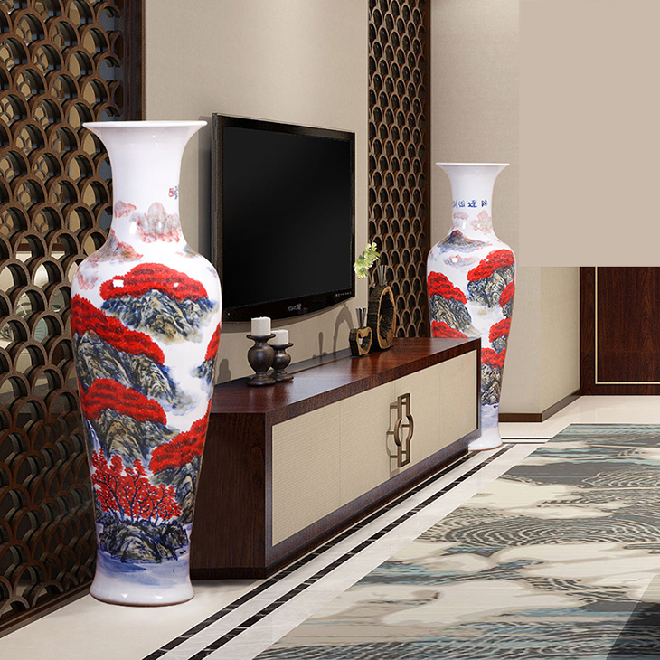Jingdezhen handmade white and red home decorative floor vase 60 inch porcelain large vase
