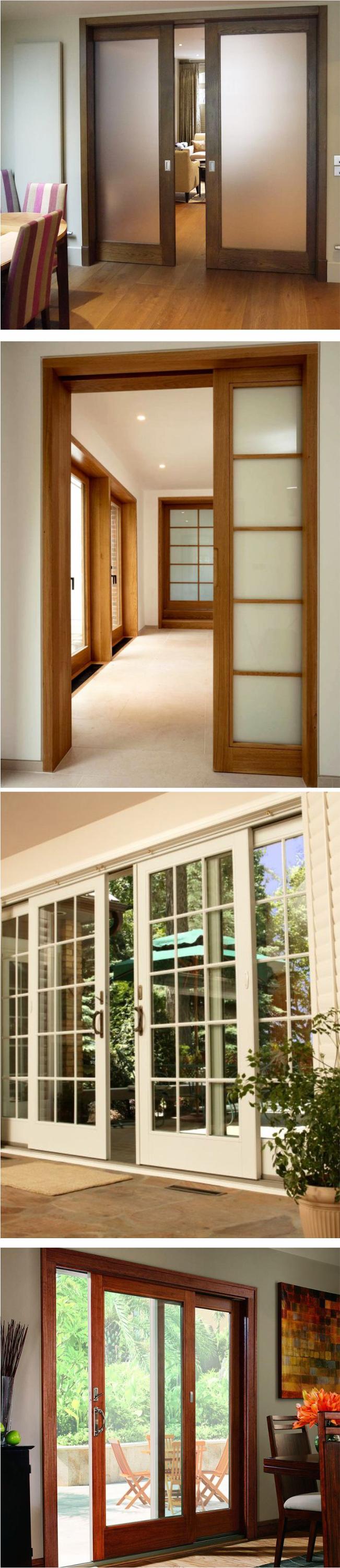Villa decoration French Modern pastoral style Balcony 4 panel Sliding glass wooden door
