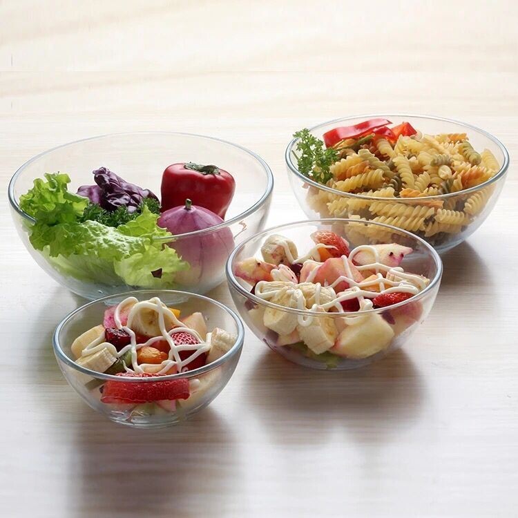 Haonai large Clear Round glass Salad Mixing Bowl / fruit glass bowl / nut bowl