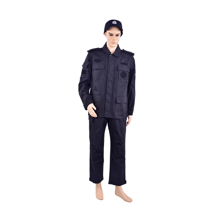 High quality long sleeve 100 cotton security guard uniforms design black security uniform suit for man