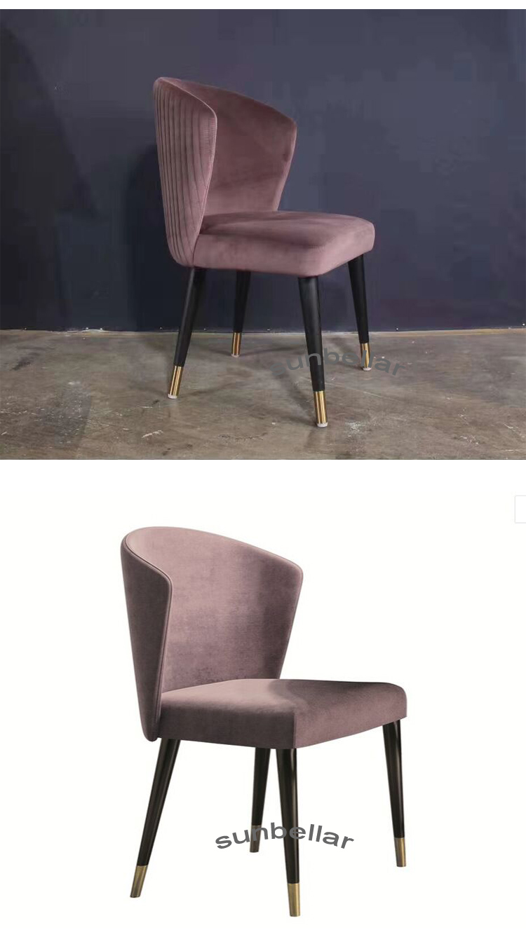 Italy velvet dining chair fabric wooden leg stainless steel gold cover accent chair for dining room