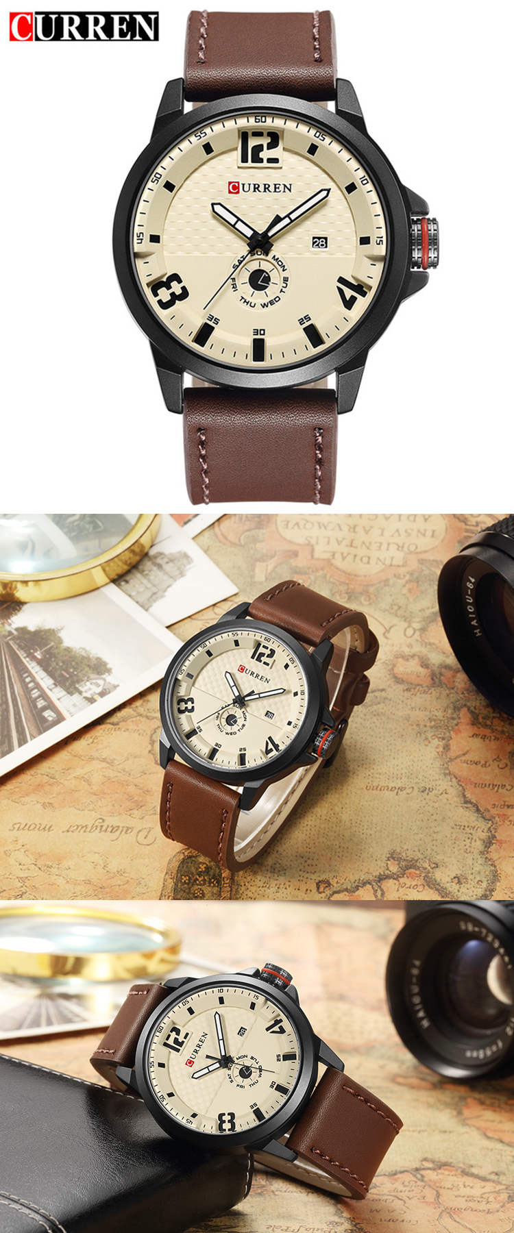 Men's Fashion Casual Sport Quartz Watch Mens Watches Top Brand Luxury Leather Drop Shipping Wristwatch Male Clock CURREN 8253