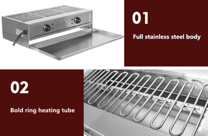 Electric BBQ Grill Commercial Desktop Smokeless Barbecue Oven Stainless Steel Kebab Oysters Roasting Camping