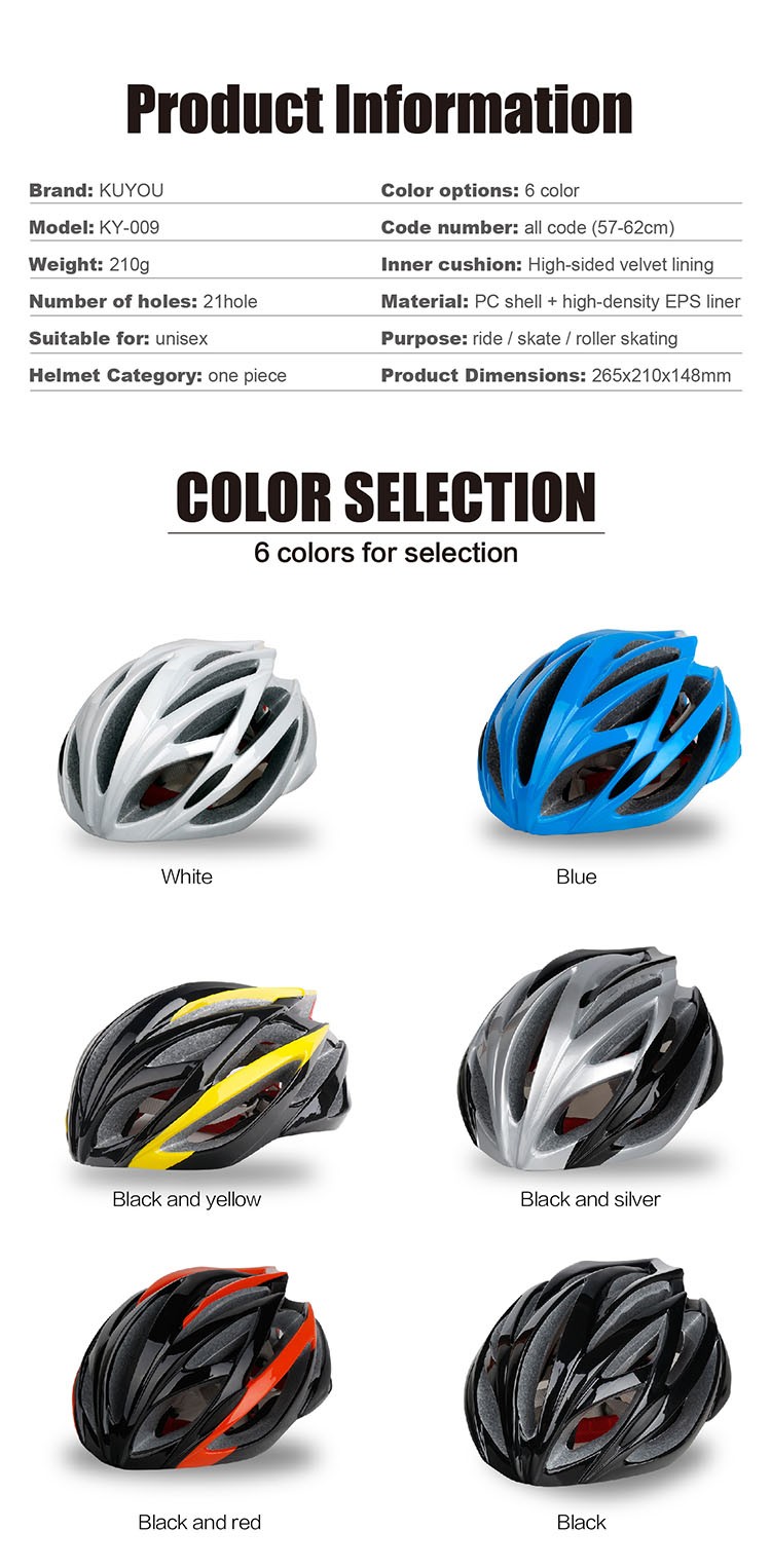 Supplier In mould professional road bike helmets with PC shell & EPS foam
