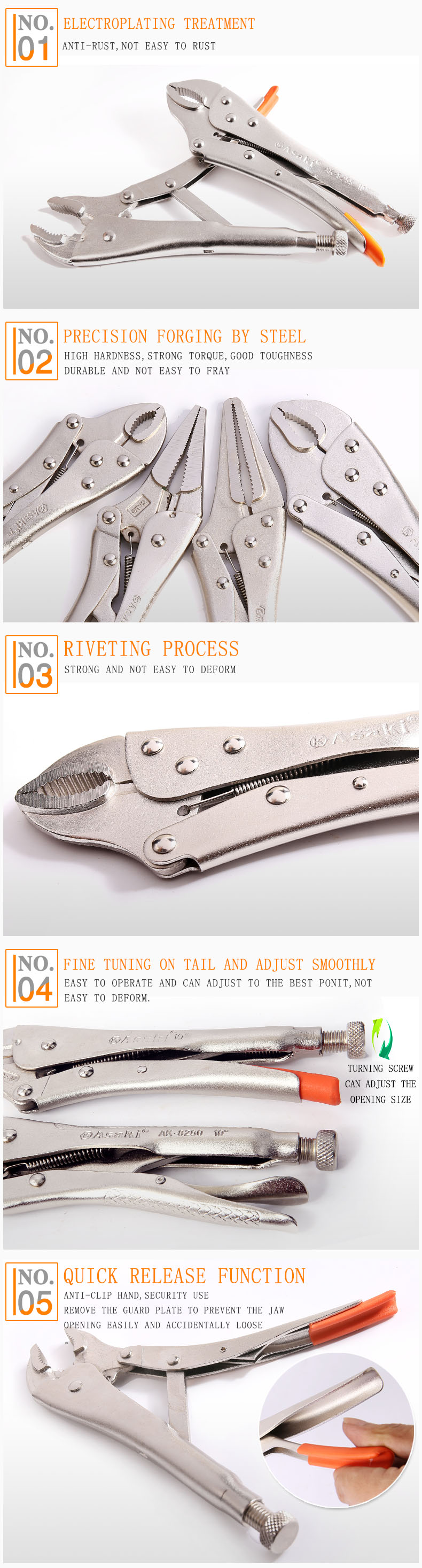 AK-8280 High quality Curved Jaw Vise Grip Pliers