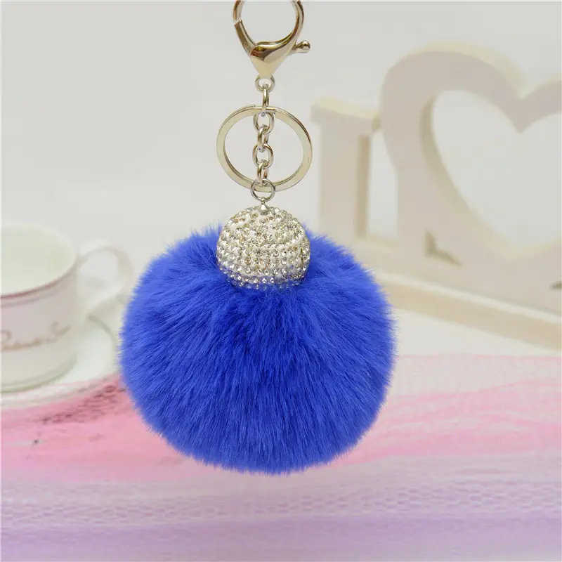 2020 hotsale wholesale low moq faux rex fluffy rabbit keychain pendant charm bunny pompons keychain with metal accessory