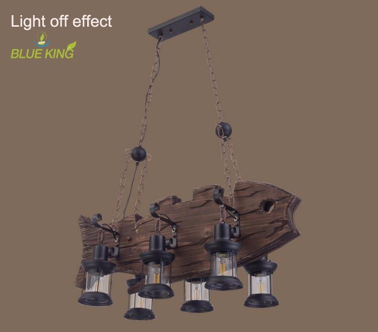 Large iron chain ancient wood fish shape glass ceiling chandelier for hotel decoration