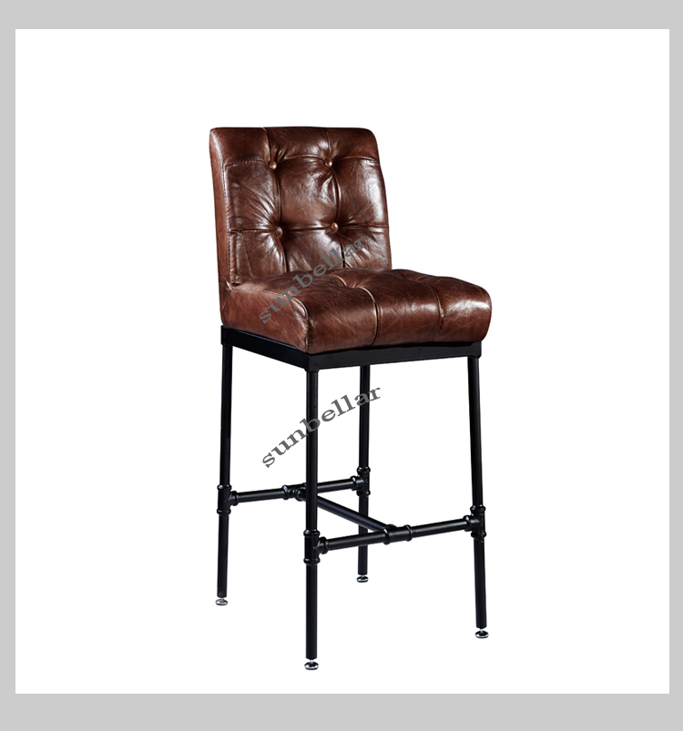 foshan furniture hot selling bar chair genuine leather high chairs for counter bar table tufted backrest home kitchen bar chair