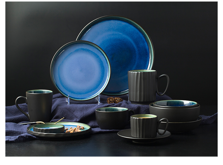 Blue Ceramic Dinner Plate Wholesale Flat Cafe Plates