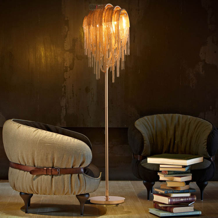 Creative personality post-modern tassel aluminum chain floor lamp for designers and engineers