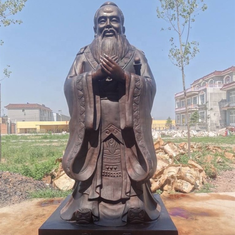 中国古代の有名な真鍮の男像ブロンズ孔子彫刻磨かれた金属技術