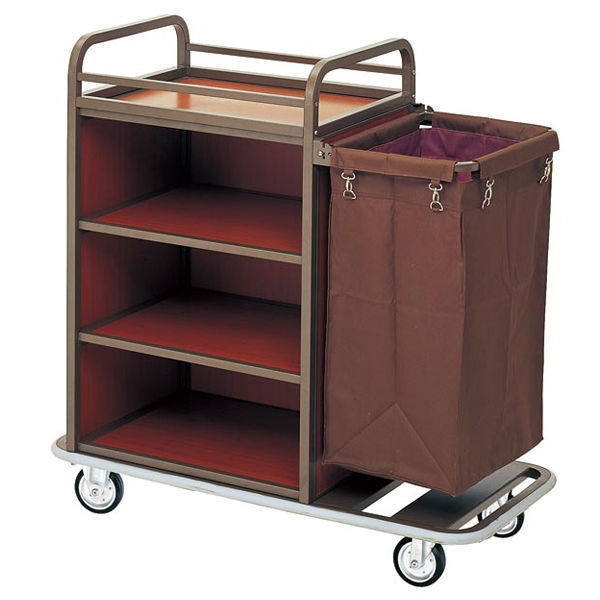Hotel Small Brown Metal Janitorial Cleaning Cart